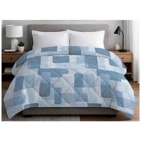 Trapuntino Piumino Estivo Primaverile 100gr Mq Leggero Disegno Brick Matrimoniale Azzurro - Foto 1