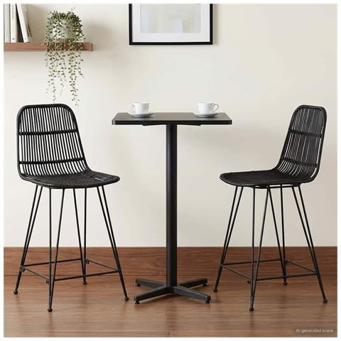 Sgabello da bar 2 pcs Nero 44 x 54 x 96 cm Rattan e acciaio - Foto 2