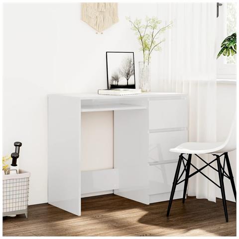 Scrivania Bianco Lucido 90x45x76 cm in Legno Multistrato - Foto 2
