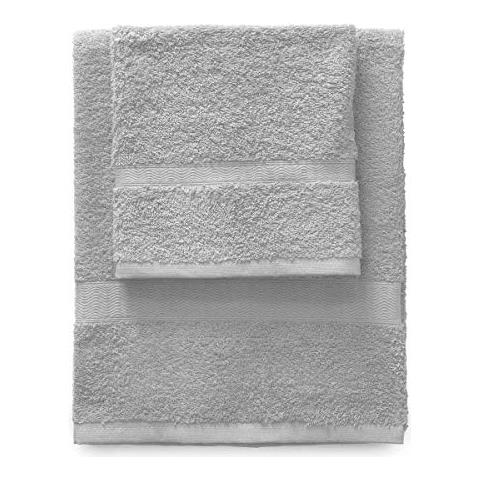 Set Asciugamano Con Ospite, Tinta Unita, 100% Cotone, Grigio - Foto 2
