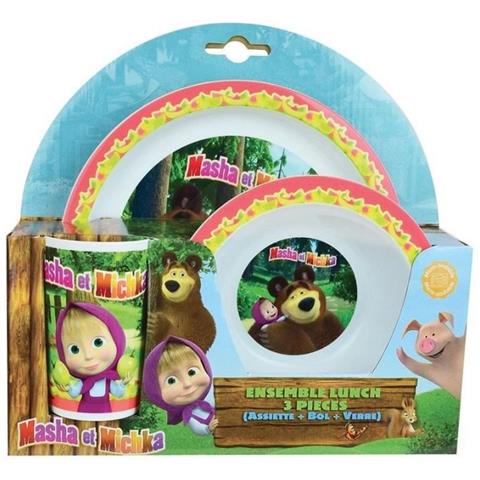 Masha Et Michka Set Da Pranzo Composto Da 1 Bicchiere Da 220 Ml, 1 Piatto Per Microonde E Ciotola Per Bambini - Foto 1