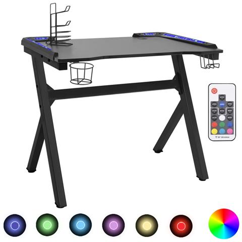 Scrivania da Gaming con LED e Gambe a Y Nera 110x60x75 cm - Foto 1