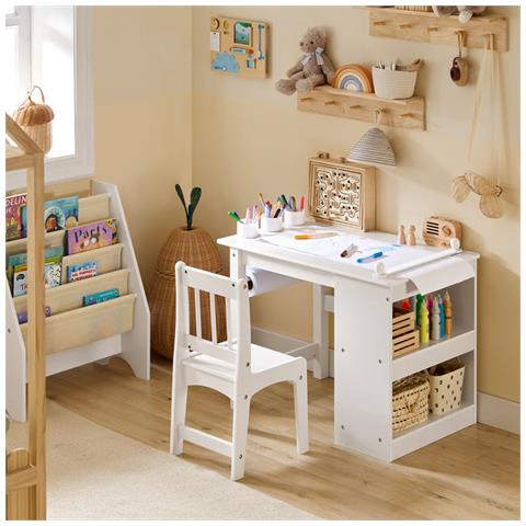 Tavolo Per Bambini Con Una Sedia Set Mobili Per Bambini Tavolo Da Dipingere Per Bambini Bianco Kmb60-w - Foto 5