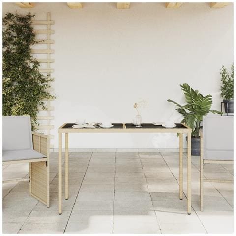 Tavolo Da Giardino Con Piano Vetro Beige 115x54x74cm Polyrattan - Foto 3