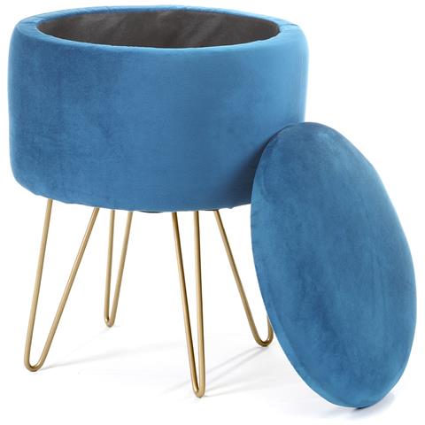 Pouf LILI in velluto apribile con contenitore, Colore Blu - Foto 2