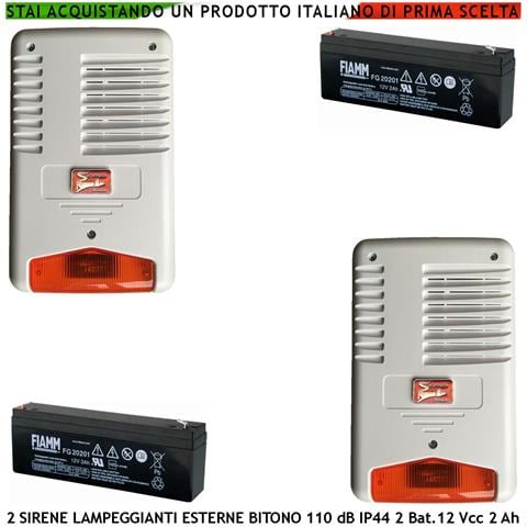 Sirena Allarme Con Lampeggiatore A Led Da Esterno Suono Bitono 2 Pezzi Frequenza 1724 + /- 2475 Hz 110 Db Assorbimento - Foto 1