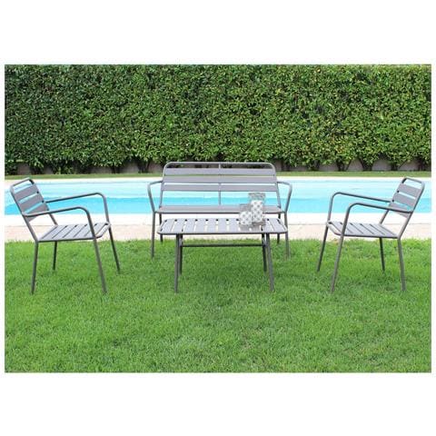 Salotto Da Esterno Giardino 4 Posti Con Struttura E Tavolino In Acciaio Effetto Doghe Oxford - Grey - Foto 1