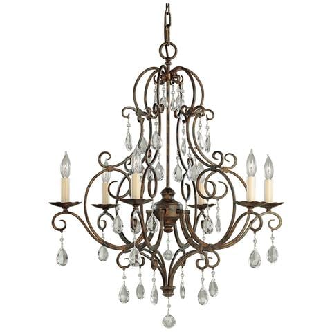 Lampadario Contemporaneo Chateau Acciaio Bronzo Moka Cristallo 6 Luci E14 - Foto 1