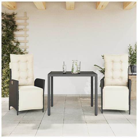 Set da Pranzo da Giardino 3 pz con Cuscini Nero in Polyrattan - Foto 2