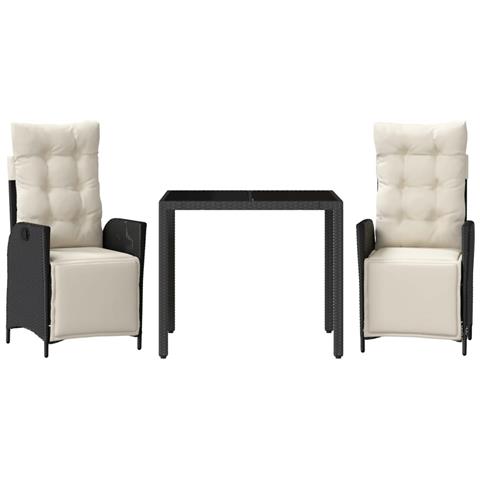 Set da Pranzo da Giardino 3 pz con Cuscini Nero in Polyrattan - Foto 1