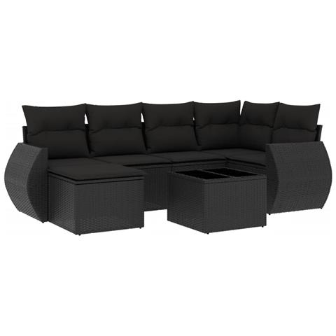 Set Divani Da Giardino Con Cuscini 7pz Nero Polyrattan - Foto 1