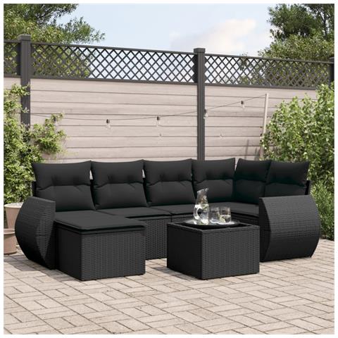 Set Divani Da Giardino Con Cuscini 7pz Nero Polyrattan - Foto 3