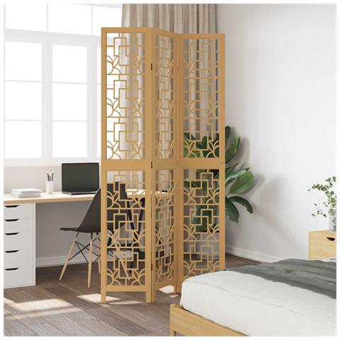 Divisorio Ambienti 3 Pannelli Marrone Scuro Massello Paulownia - Foto 3