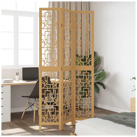 Divisorio Ambienti 3 Pannelli Marrone Scuro Massello Paulownia - Foto 1