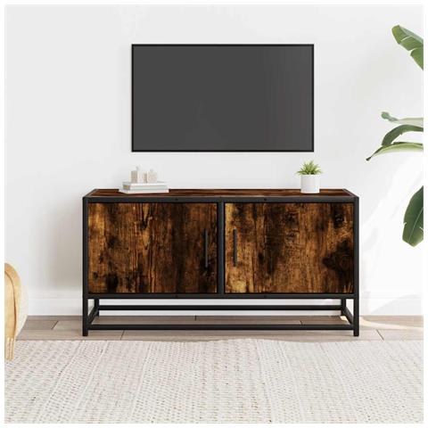Mobile Tv Rovere Fumo 80x34,5x40 Cm Legno Multistrato E Metallo - Foto 3