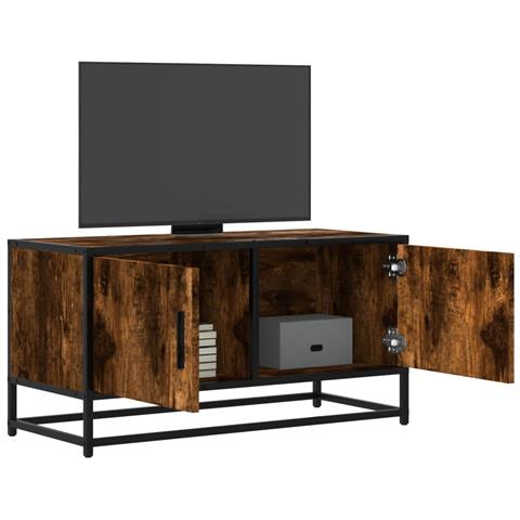 Mobile Tv Rovere Fumo 80x34,5x40 Cm Legno Multistrato E Metallo - Foto 1