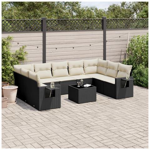 Set Divani Da Giardino 10pz Con Cuscini In Polyrattan Nero - Foto 1