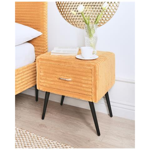 Comodino 1 Cassetto Flayat Velluto A Coste Arancione - Foto 1