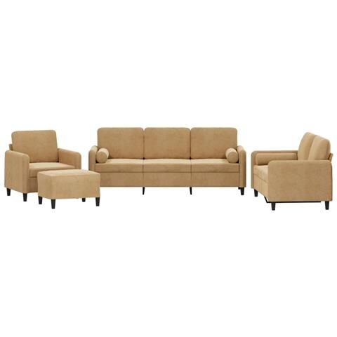 Set Di Divani 4 Pz Con Cuscini Marrone In Velluto - Foto 1