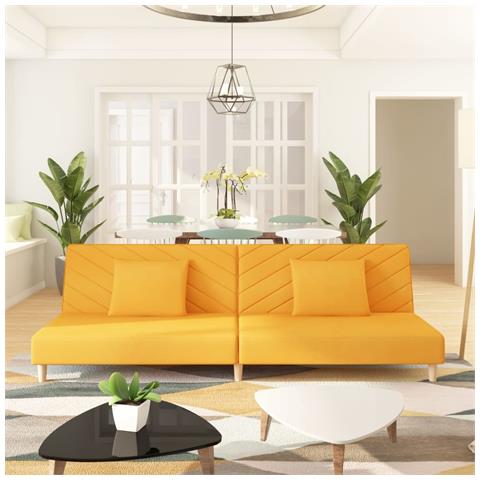 Lusso Casadino -  Divano Letto A 2 Posti Con 2 Cuscini Giallo In Tessuto - Foto 8