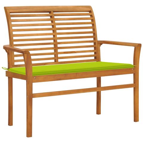 Panca Da Giardino Con Cuscino Verde Brillante 112 Cm Legno Teak - Foto 2