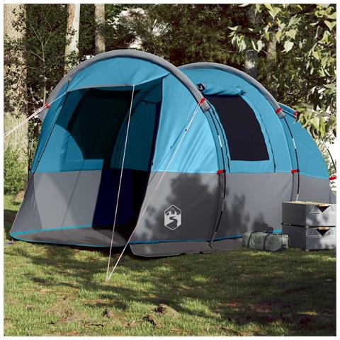 Tenda da Campeggio a Tunnel per 4 Persone Blu Impermeabile - Foto 1