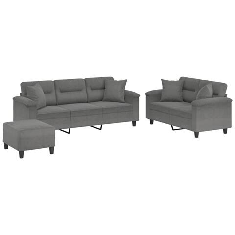 Set Divani 3 pz con Cuscini Grigio Scuro in Tessuto Microfibra - Foto 1