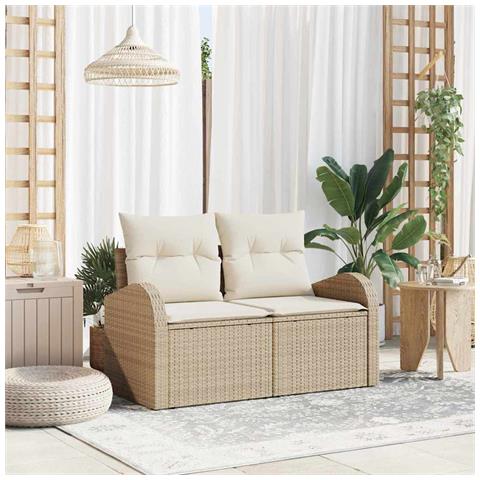 Divano da Giardino 2 Posti con Magazzino e Cuscini in Polyrattan Beige - Foto 2