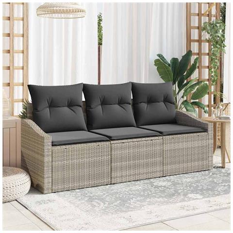 Set da pranzo da giardino a 3 pezzi con cuscini grigio chiaro in polyrattan - Foto 2