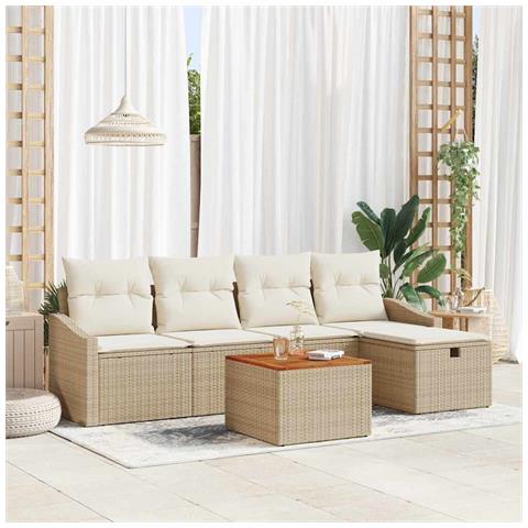 Set di divani da giardino in 6 pezzi con cuscini beige in polirattan - Foto 2