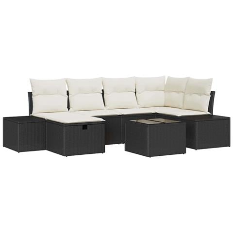 Set Divano da Giardino 7 Pezzi con Cuscini Nero Polyrattan - Foto 1