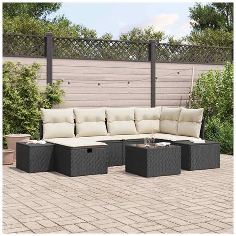 Set Divano da Giardino 7 Pezzi con Cuscini Nero Polyrattan - Foto 2