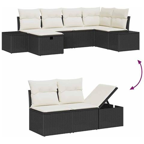 Set Divano da Giardino 7 Pezzi con Cuscini Nero Polyrattan - Foto 9