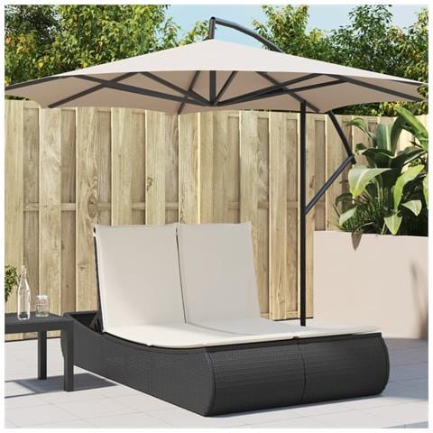 Lettino Prendisole Doppio con Cuscini Nero in Polyrattan - Foto 2