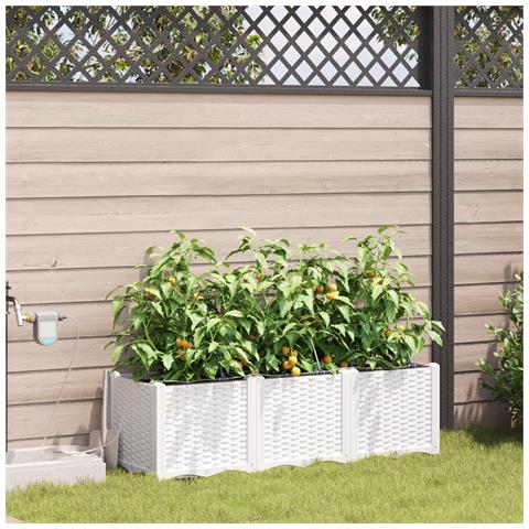 Fioriere da Giardino con Sistema di Irrigazione 3 pz Bianco - Foto 2