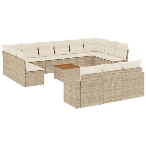 Set Divani da Giardino 14pz con Cuscini in Polyrattan Beige - Foto 1