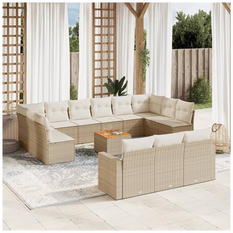 Set Divani da Giardino 14pz con Cuscini in Polyrattan Beige - Foto 2