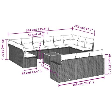 Set Divani da Giardino 14pz con Cuscini in Polyrattan Beige - Foto 3