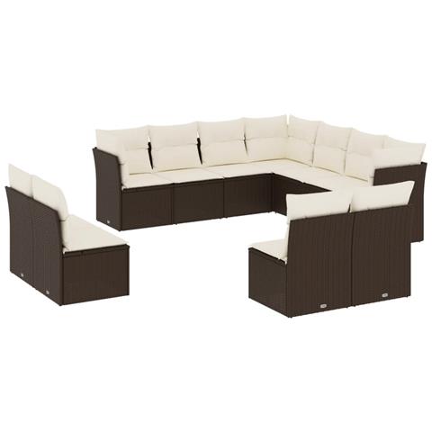 Set Divani da Giardino 11 pz con Cuscini Polyrattan Marrone - Foto 1