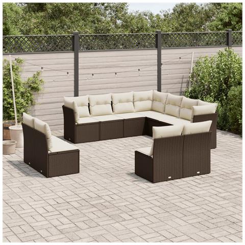 Set Divani da Giardino 11 pz con Cuscini Polyrattan Marrone - Foto 2