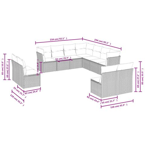 Set Divani da Giardino 11 pz con Cuscini Polyrattan Marrone - Foto 3