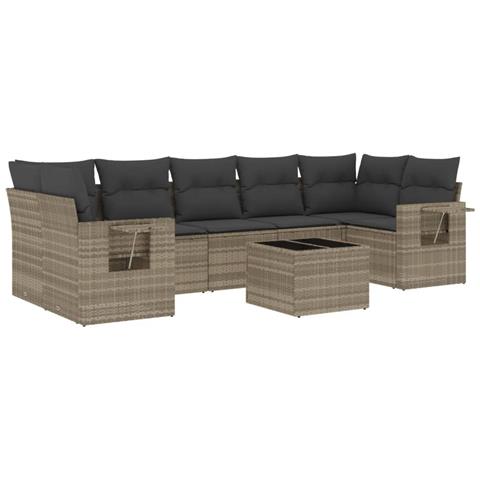 Set Divano da Giardino 8pz con Cuscini Grigio Chiaro Polyrattan - Foto 1