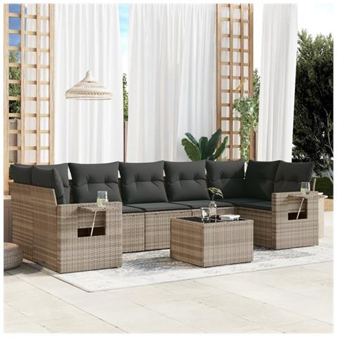 Set Divano da Giardino 8pz con Cuscini Grigio Chiaro Polyrattan - Foto 2