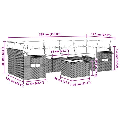 Set Divano da Giardino 8pz con Cuscini Grigio Chiaro Polyrattan - Foto 3