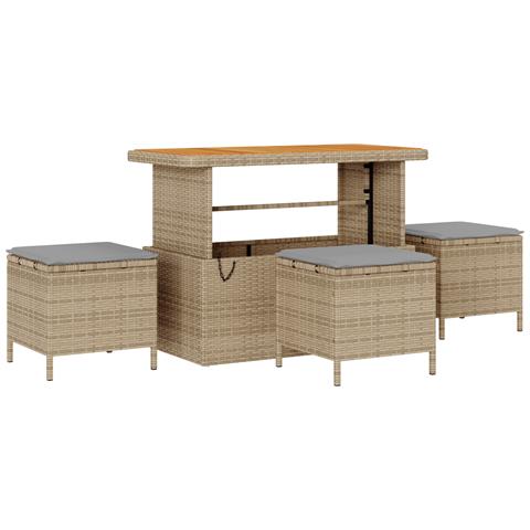 Set da Pranzo da Giardino in 4 Pezzi con Cuscini Beige Polyrattan Acacia - Foto 1
