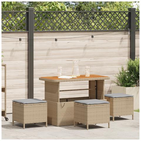 Set da Pranzo da Giardino in 4 Pezzi con Cuscini Beige Polyrattan Acacia - Foto 2