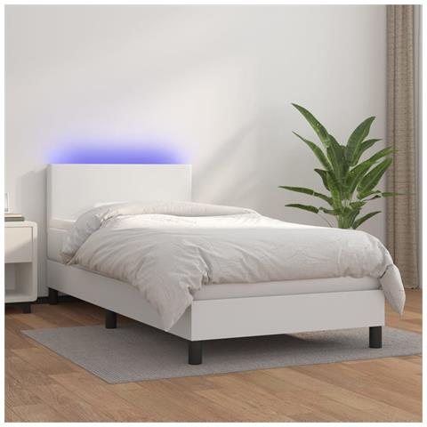 Giroletto Molle con Materasso e LED Bianco 90x190 cm Similpelle - Foto 2