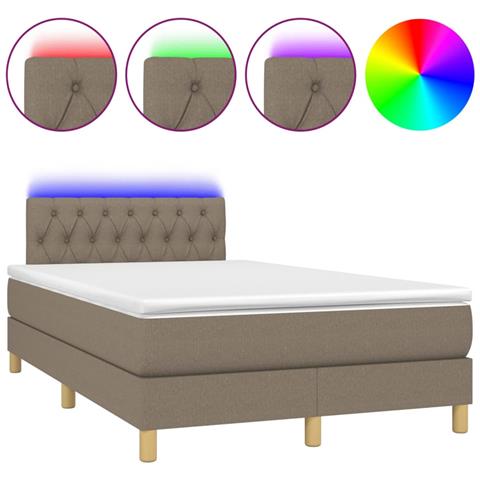 Letto a Molle con Materasso e LED Tortora 120x190 cm in Tessuto - Foto 1