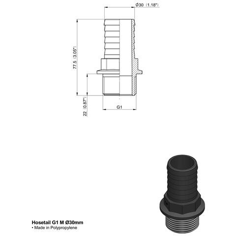 Raccordo Portagomma Dritto Filetto Maschio G 1"" E Diametro 30mm Confezione Da 25 Pezzi - Foto 2