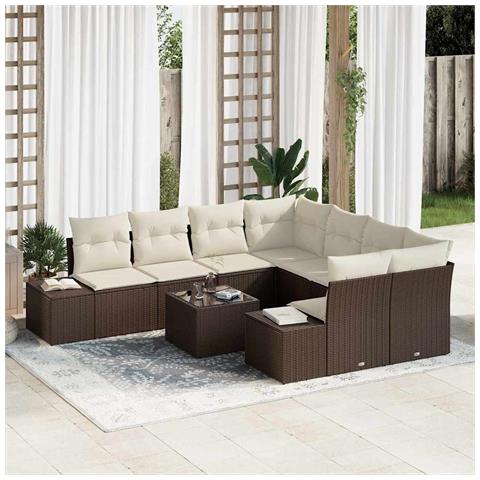 Set Divano da Giardino 9 pcs Marrone e Crema 55 x 55 x 37 cm - Foto 2